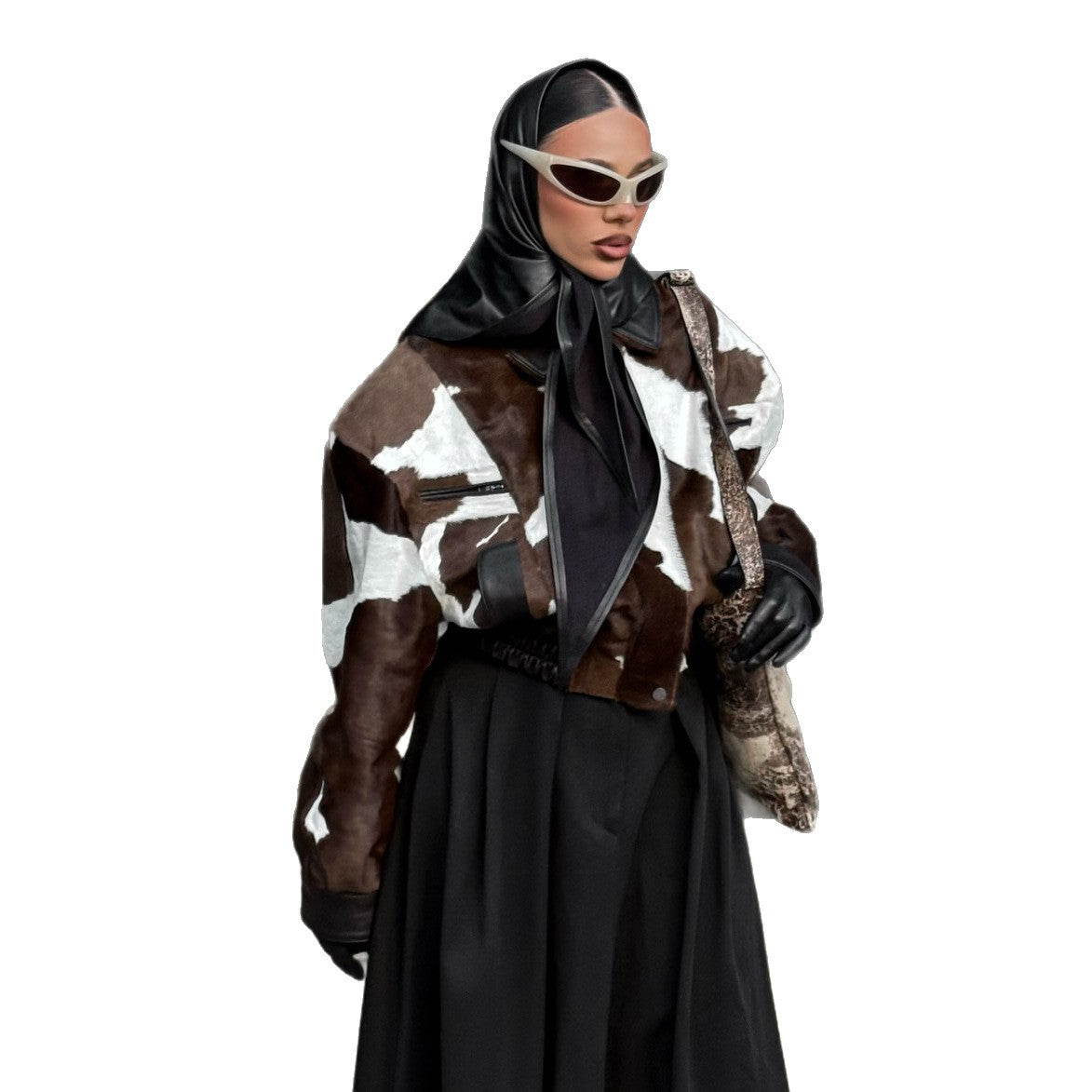 Women's American Street Style Design Sense Cows Pattern Leather Niche Jackets