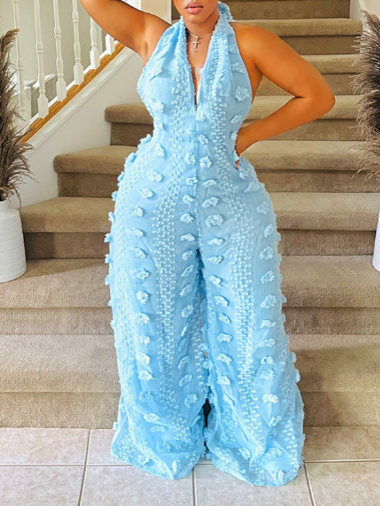 Women's Fashion Casual Halter Large Swing Ribbon Jumpsuits