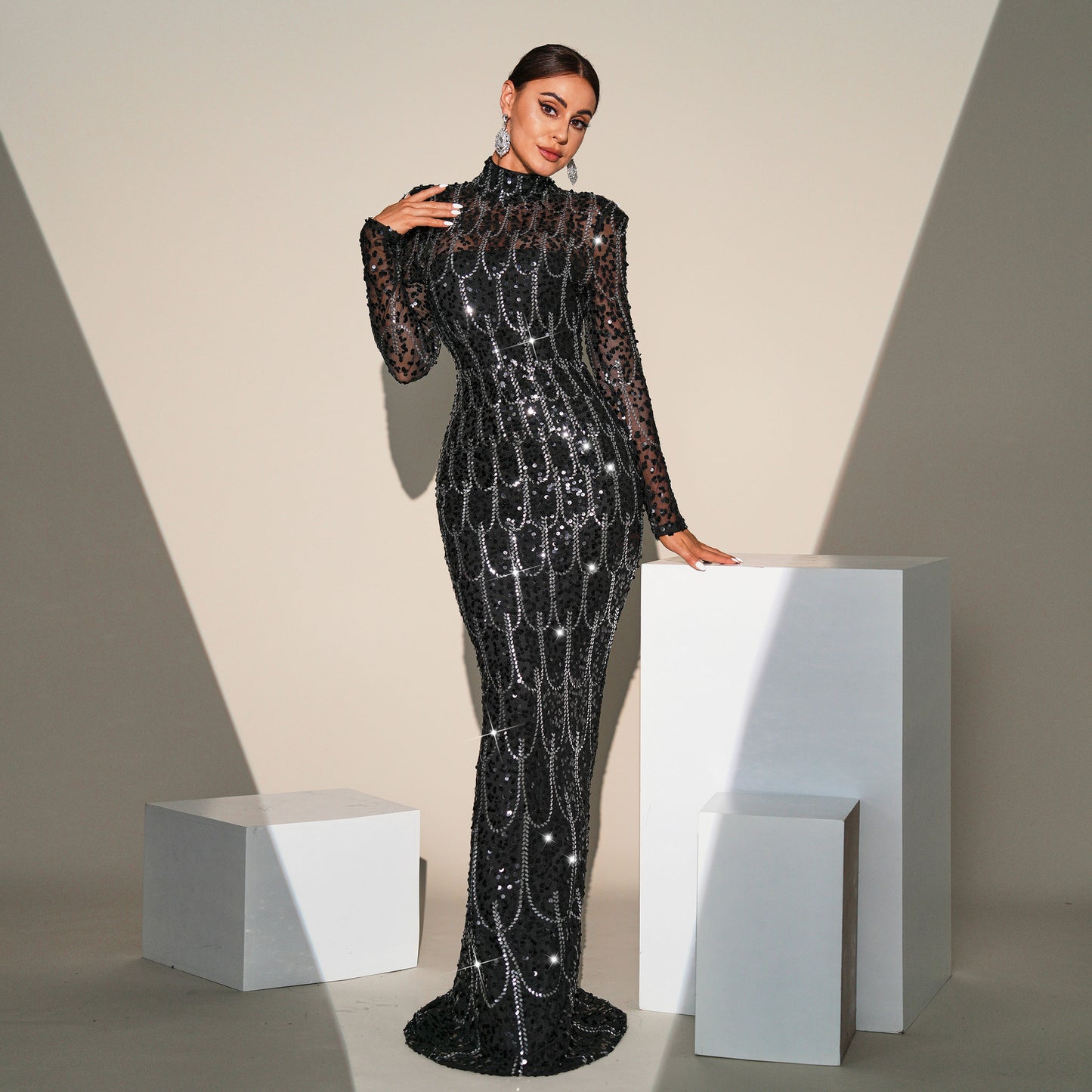 Women's Temperament Crew Neck Sequined Banquet Dress Dresses