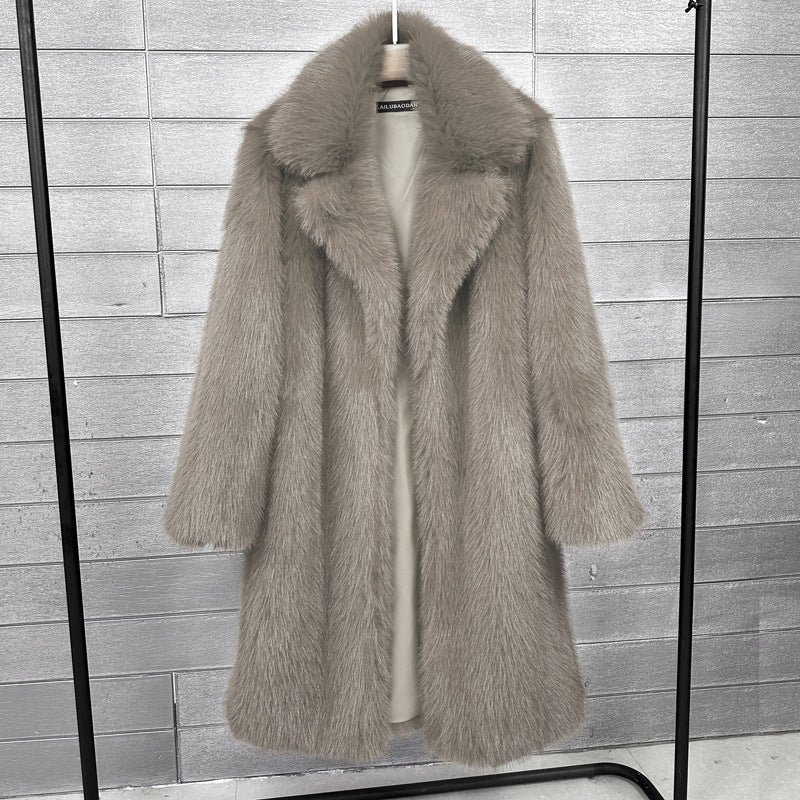 Women's Mid-length Collar Winter Furry Faux Plush Coats