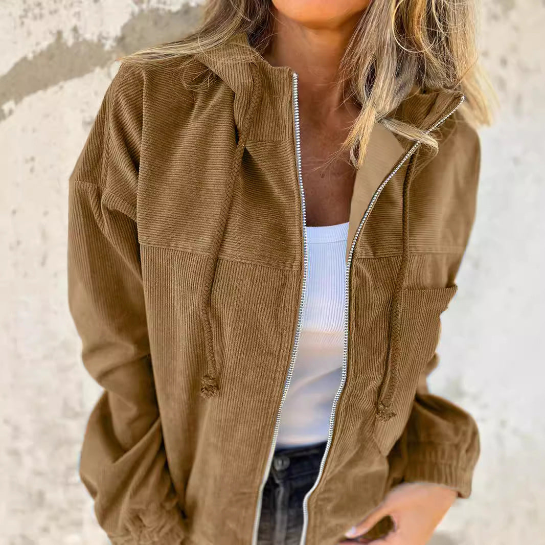 Women's Autumn Solid Color Simple Style Corduroy Jackets