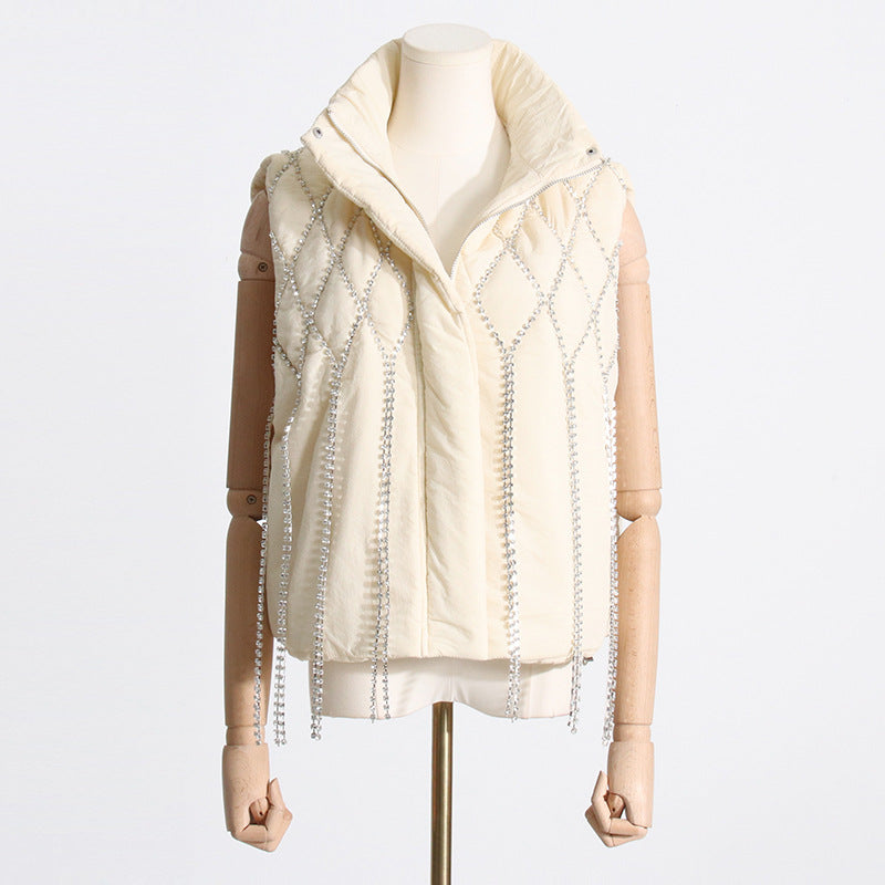 Handmade Rhinestone Waistcoat Autumn Style Loose-fitting Diamond Vests