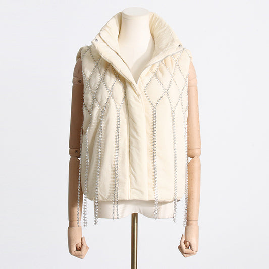 Handmade Rhinestone Waistcoat Autumn Style Loose-fitting Diamond Vests