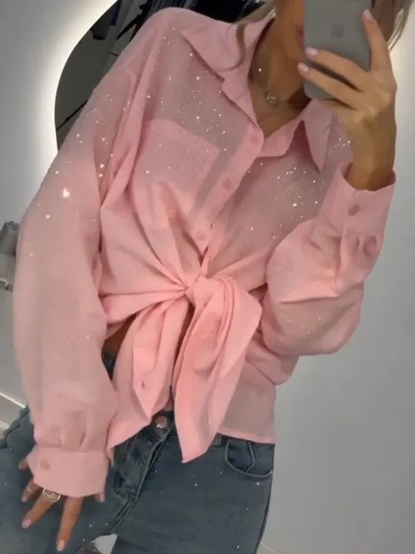 Women's Trendy Sequined Shirt Thin Loose Blouses