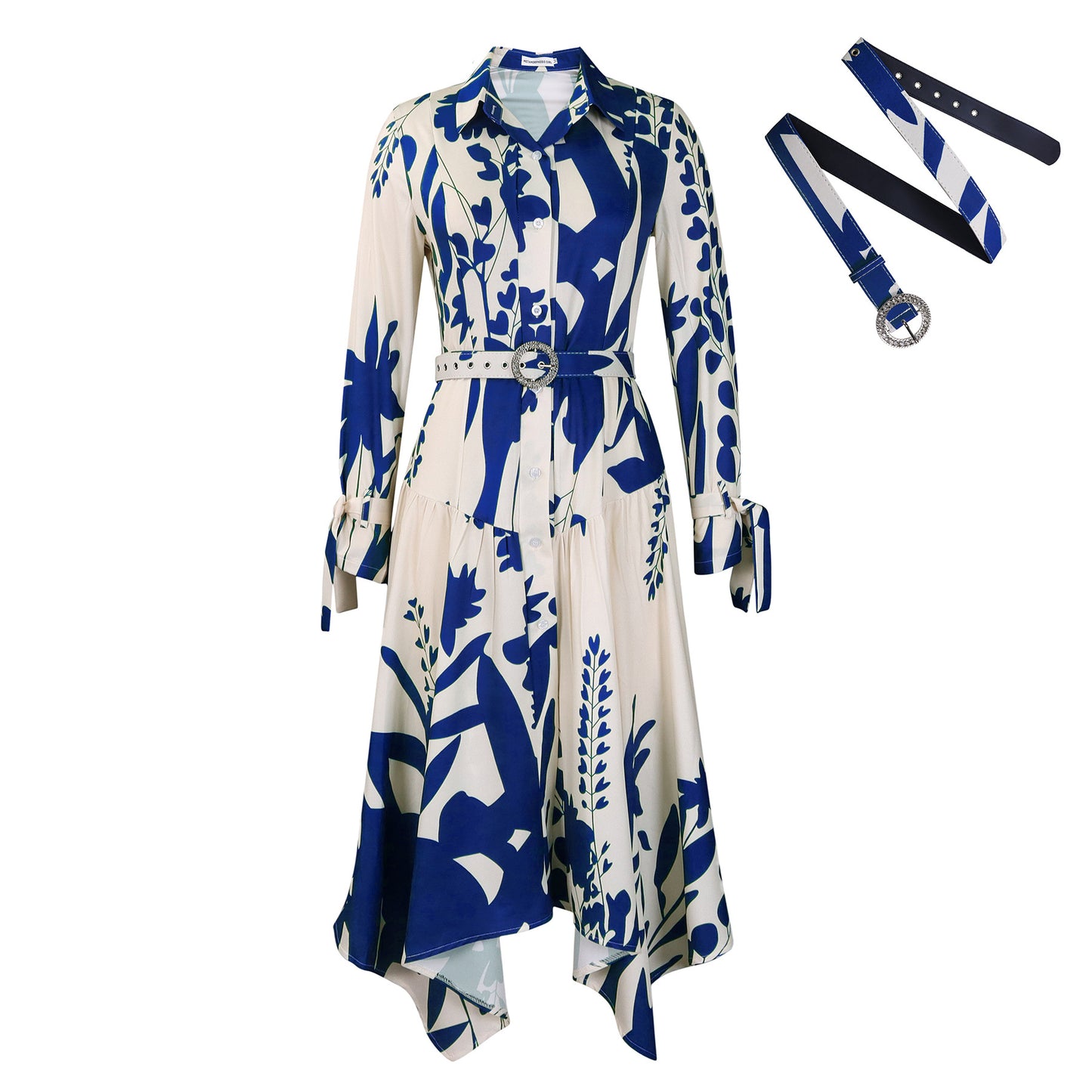 Women's Fashion Temperament Printed Lapel Long Sleeve Dress