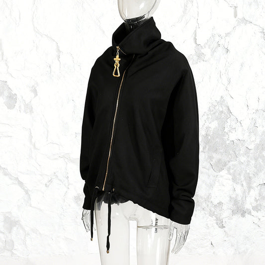 Solid Color Polo Collar Design Zipper Coats