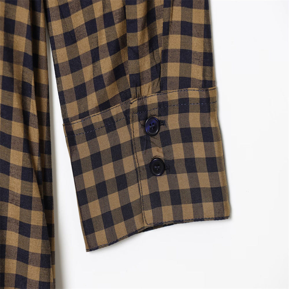 Women's Fashion Polo Collar Long Sleeve Plaid Dresses