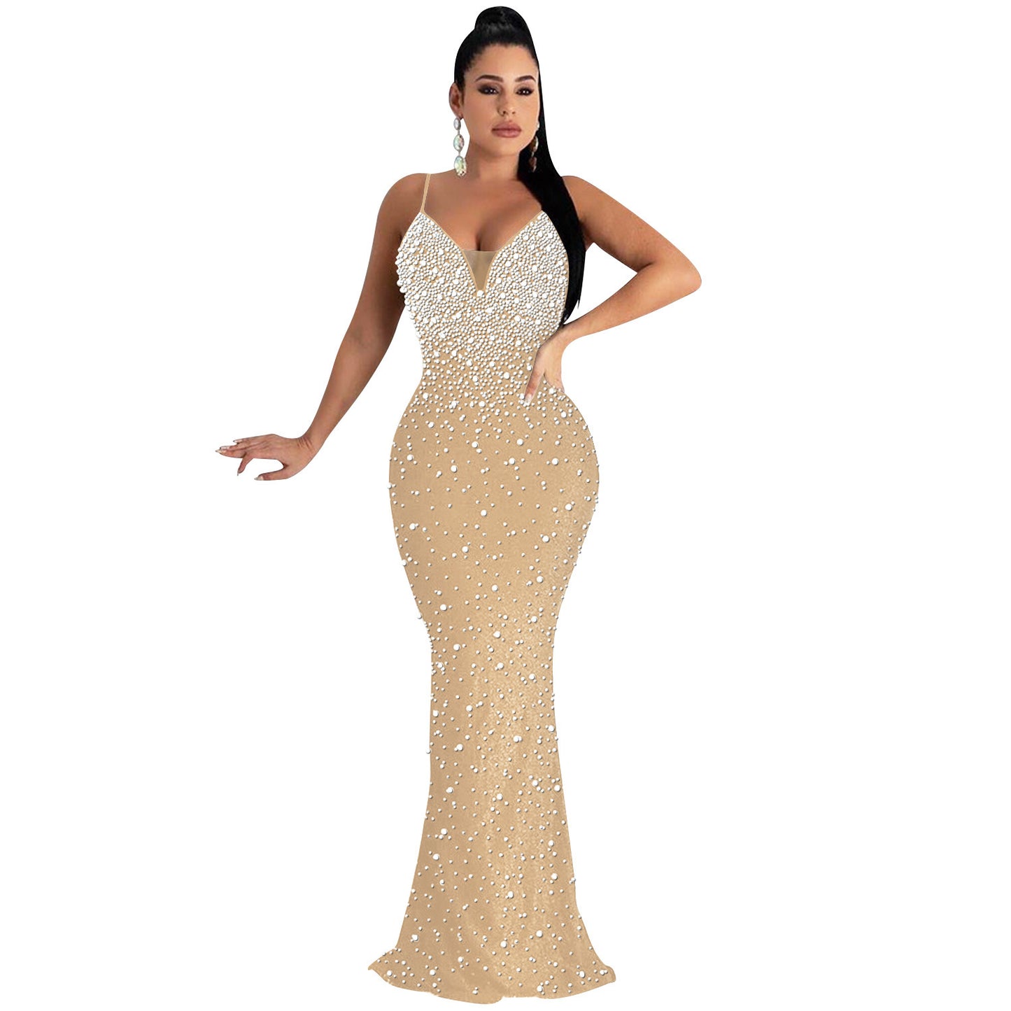 Women's Fashion Sexy Nightclub Rhinestone Beaded Strap Dresses