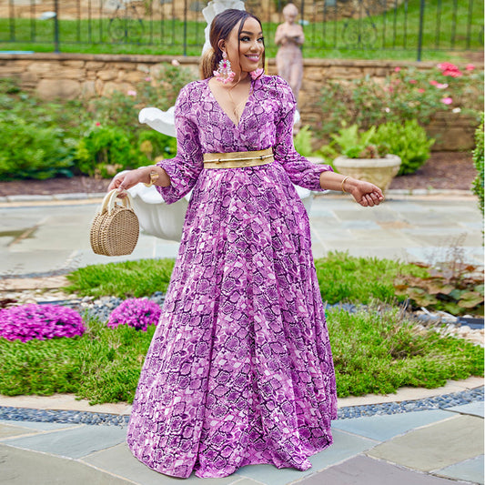 Women's Sexy Big Deep V Print Snake Dresses