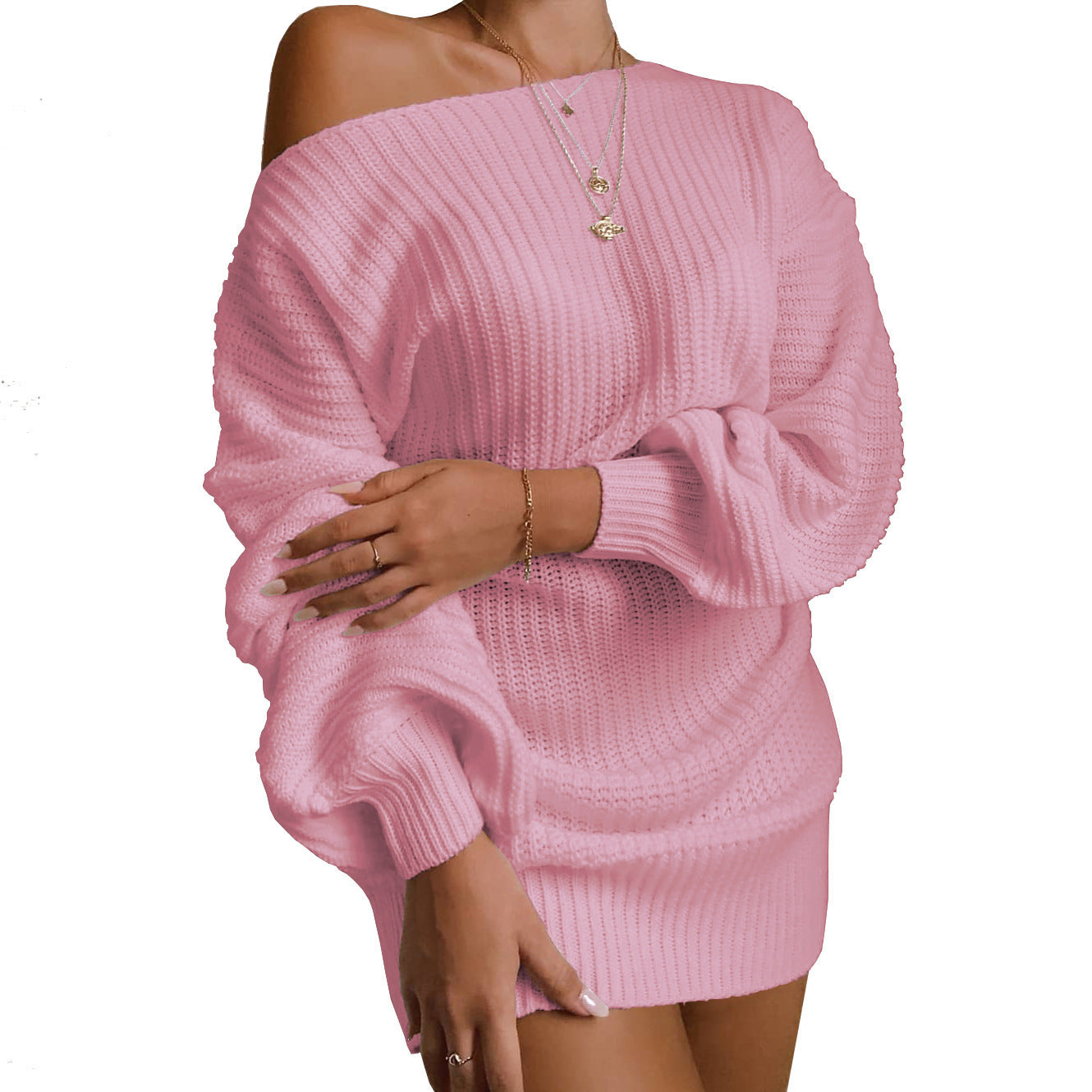 Creative Casual Lantern Sleeve Knitted Dress Sweater