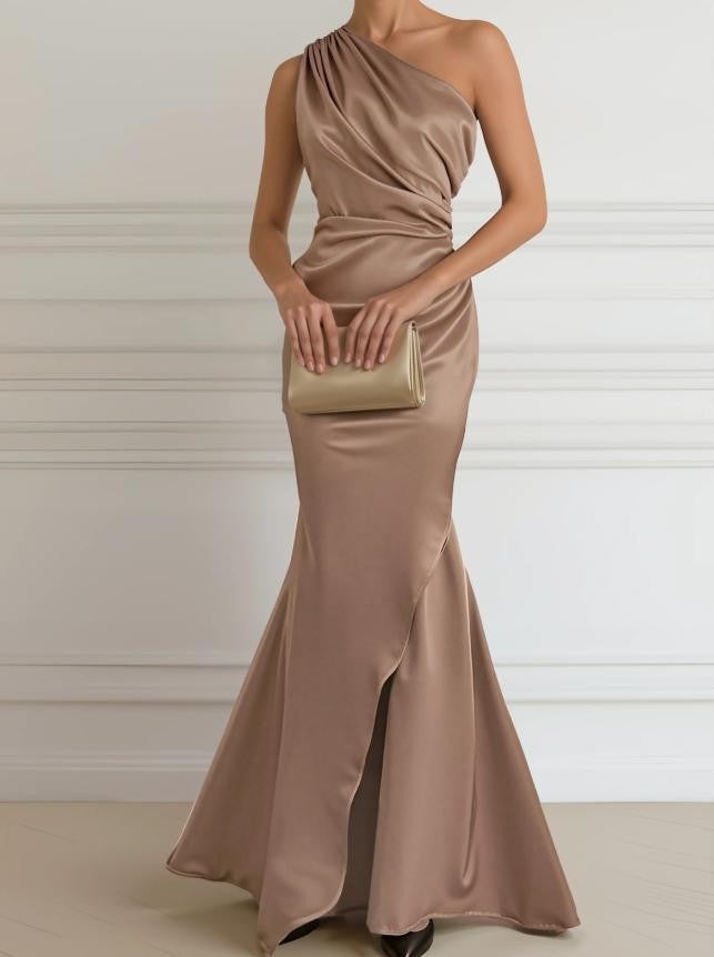 Women's Summer Solid Color Elegant Satin Fishtail Dress