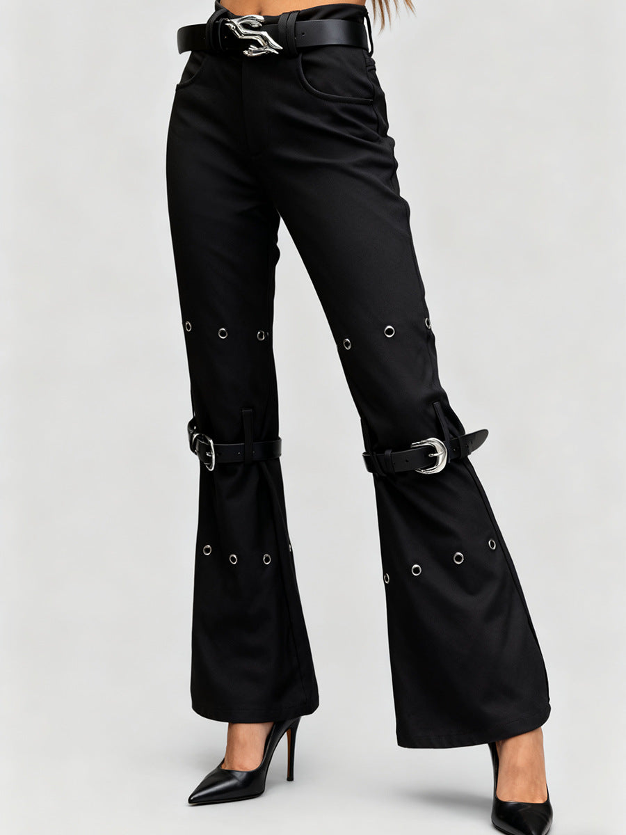 Women's Street Bootleg Autumn Fashion Metal Decoration Pants