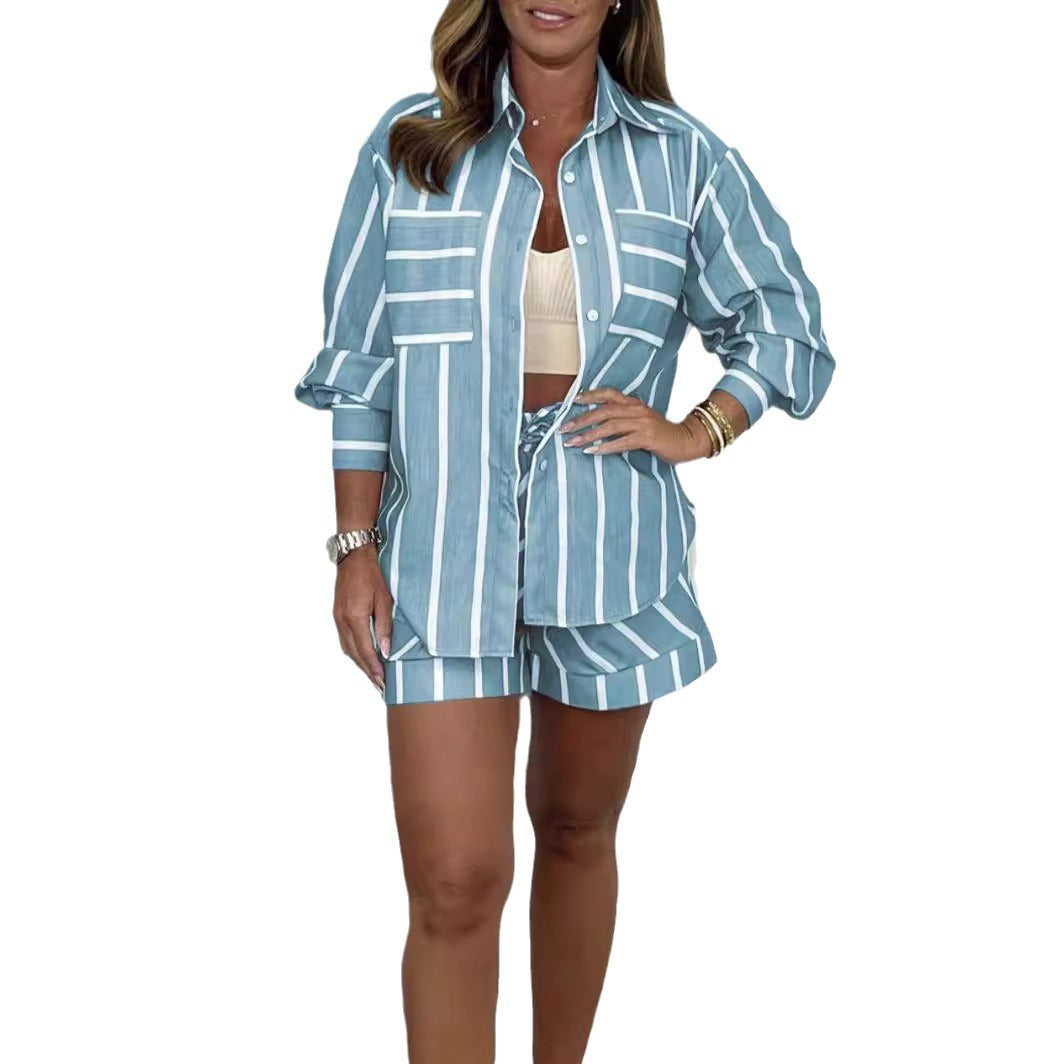Women's Innovative New Striped Shirt Fashion Shorts