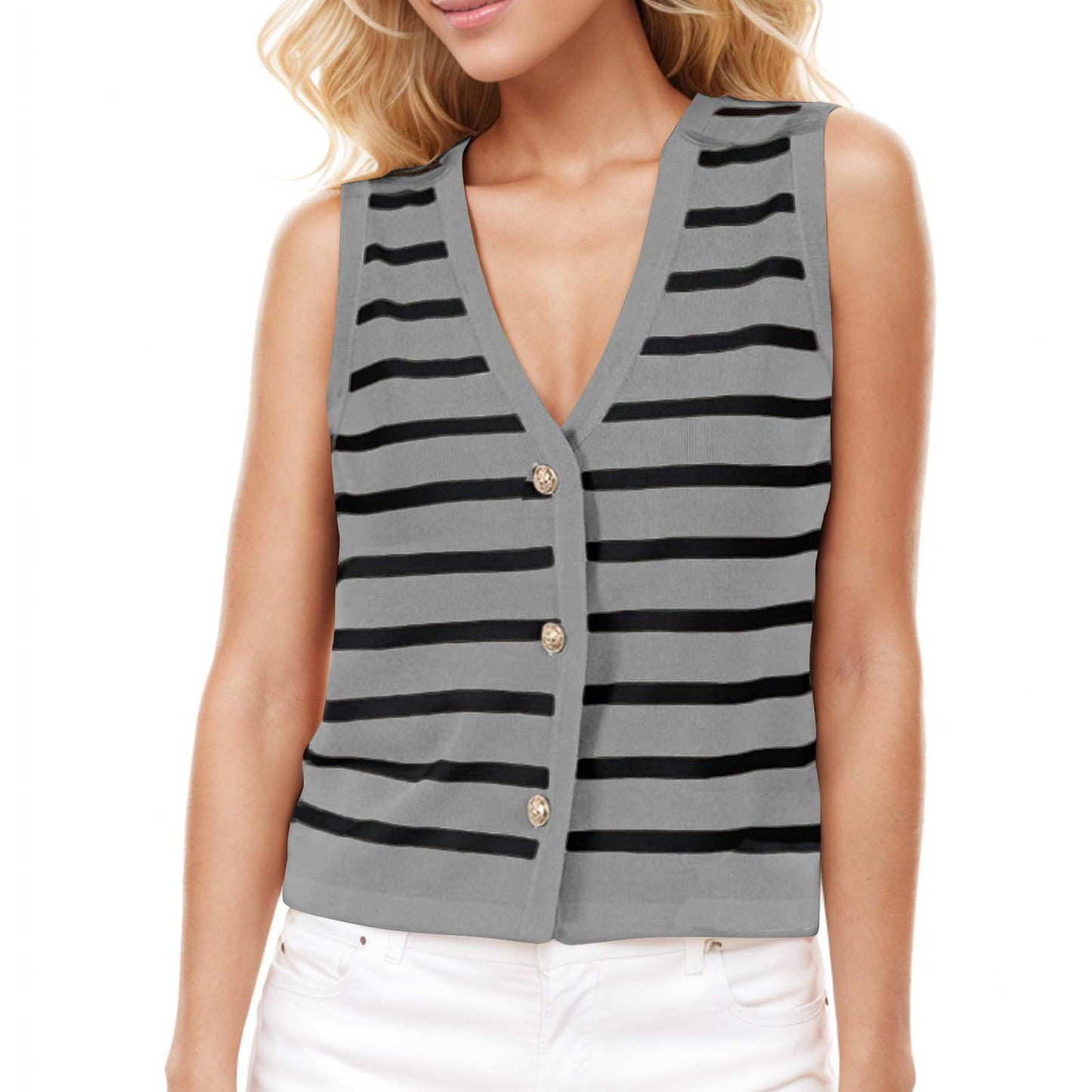 Beautiful Durable Versatile Sleeveless Knitted Striped Sweaters