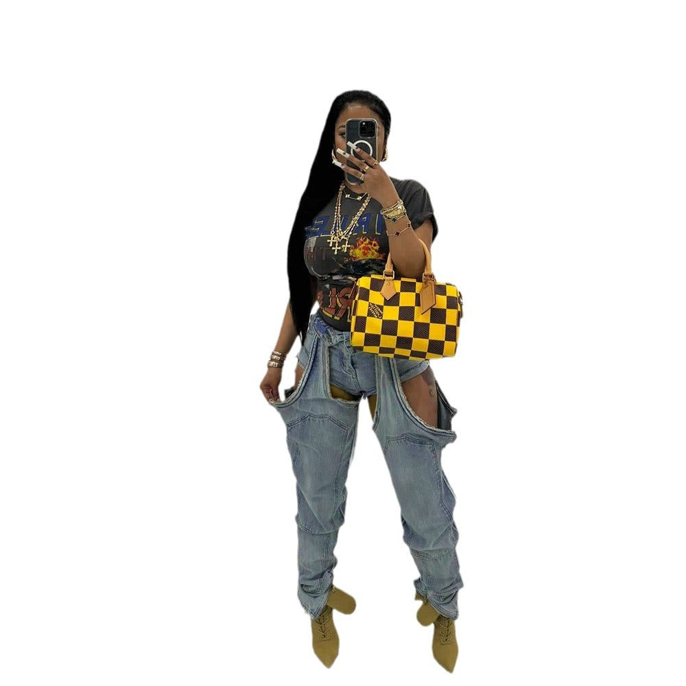 Creative Slouchy Cool Personality Two-piece Stitching Jeans