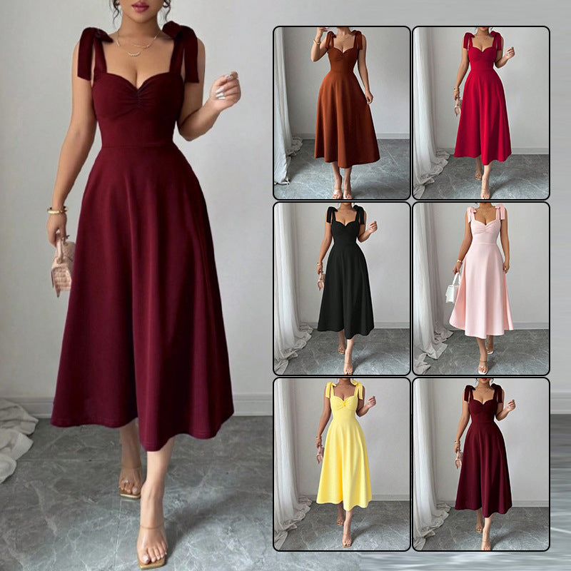 Women's Elegant Solid Color Strap Formal Female Dress
