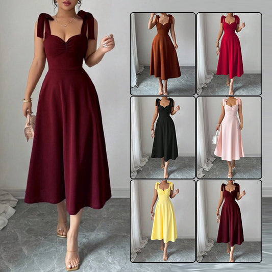 Women's Elegant Solid Color Strap Formal Female Dress