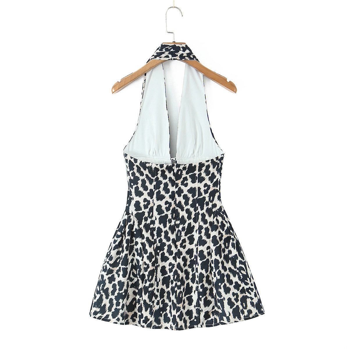 Women's Sexy Leopard Print Deep Backless Halter Dresses