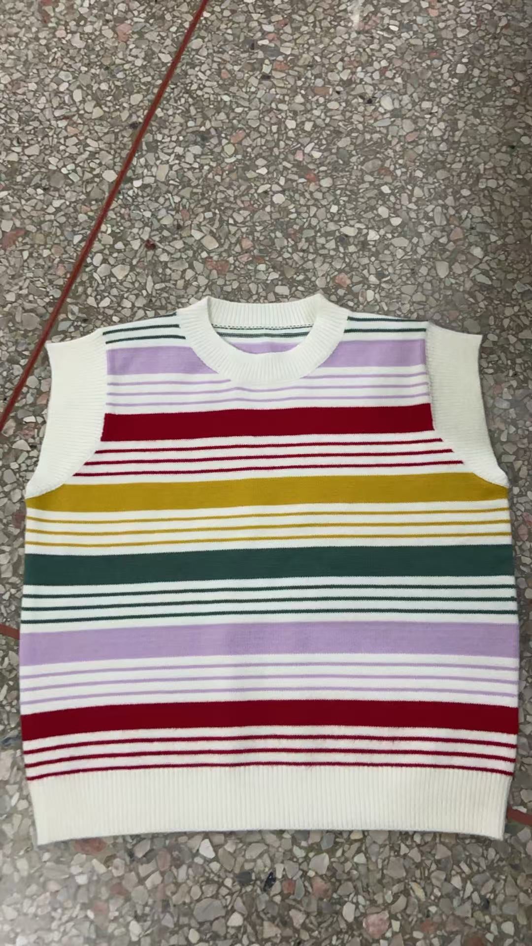 Contrast Color Striped Knitted Fashionable Versatile Sleeve Sweater