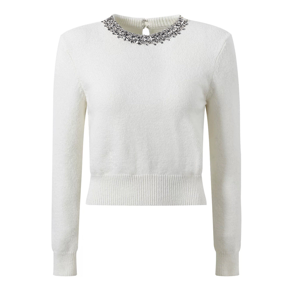 Women's Long Sleeve Round Neck Bead Cashmere Knitwear