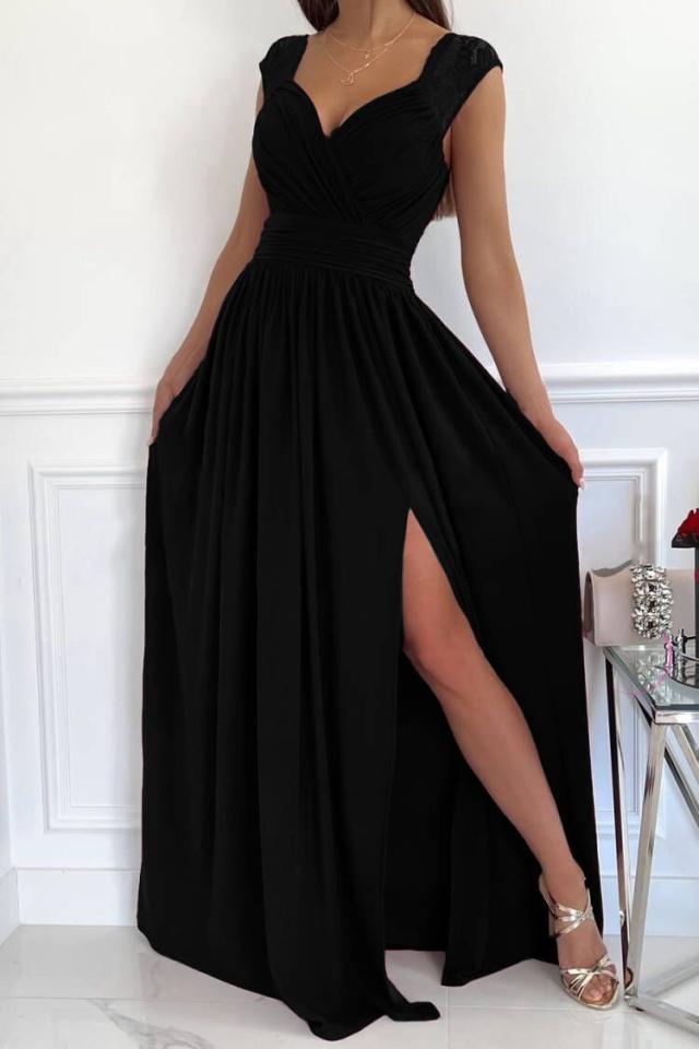 Women's Sleeveless Lace Backless Slit Hemline At Dress