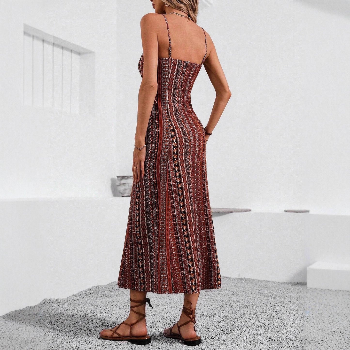 Women's Long Strap Slim Fit Slimming Slit Dress