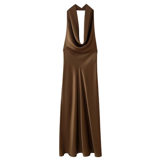 Women's Spring Elegant Backless Silk Satin Texture Dresses