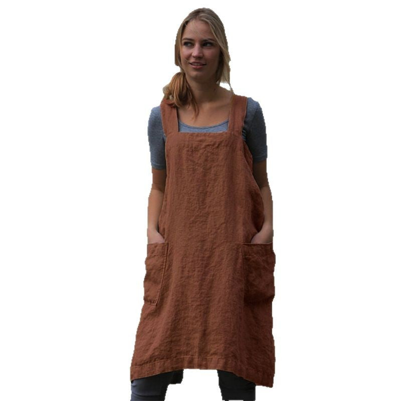 Women's Cotton Linen Apron Home Wear Gardening Dress
