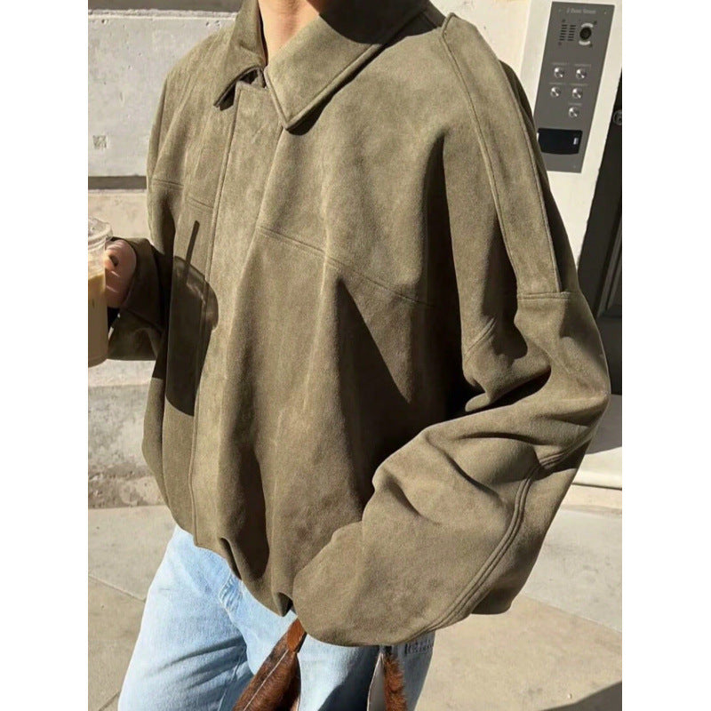 Women's Spring Suede Texture Lapel Bomber Jackets