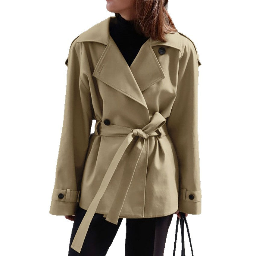 Women's Autumn Loose Lapels Belt Trench Design Sense Temperament Coats