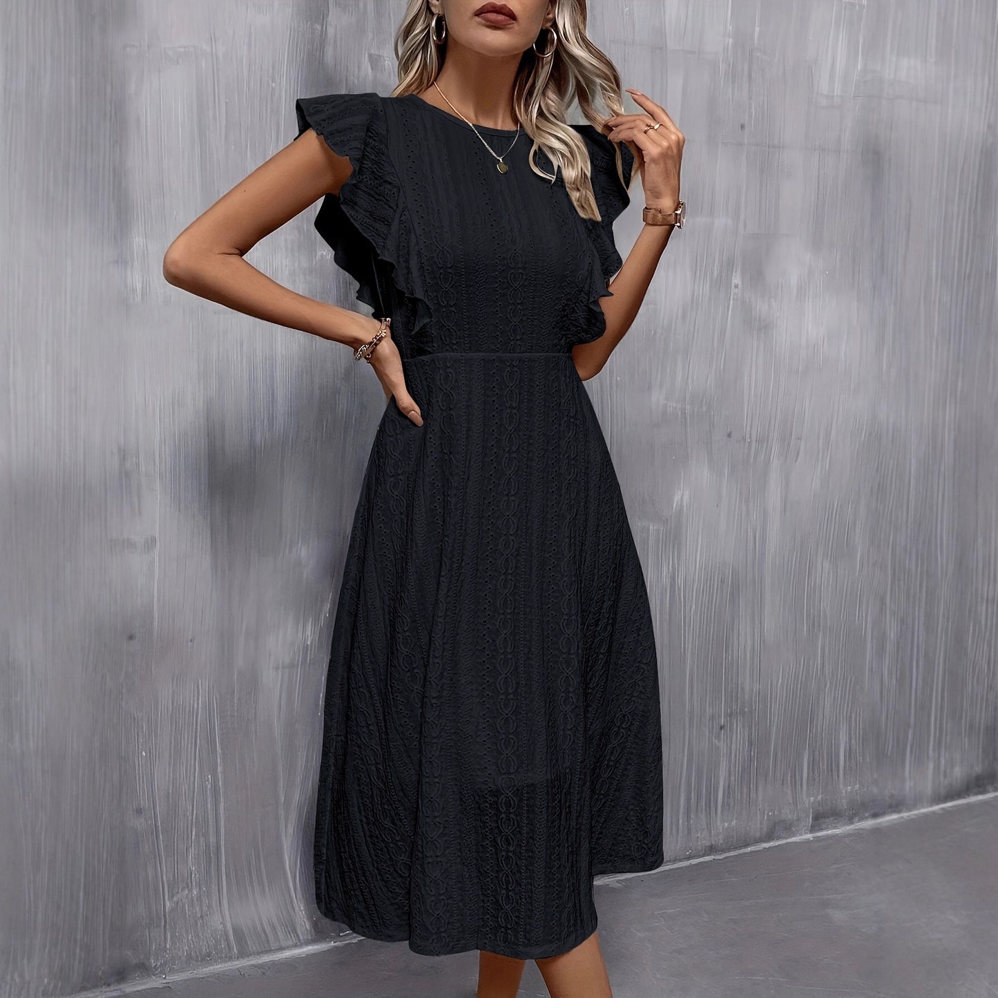 Women's Elegant Lady Classic Ruffles White Zipper Dress