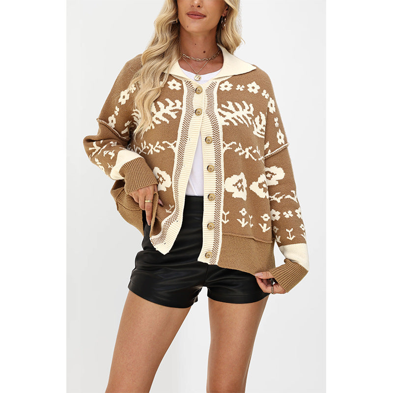 Women's Square Collar Button Fashion Loose Knitted Coats