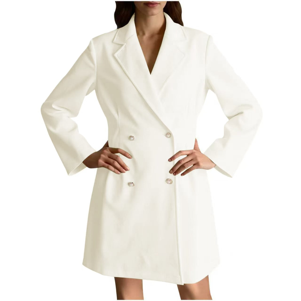 Style Pearl Fastener Decoration Solid Color Coats