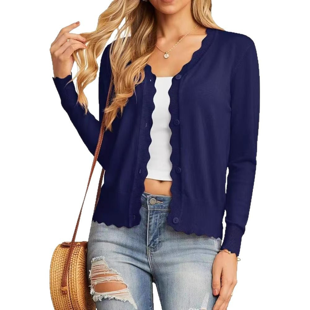 Ruffle 9-point Sleeve Thin Fashion Knitted Women's Sweater