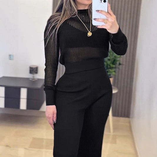 Women's Sunken Stripe Micro Transparent Knitted Wide Dresses