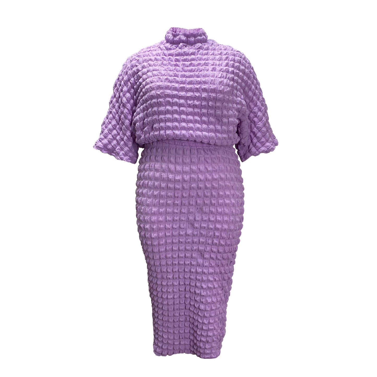 Solid Color Seersucker Batwing Sleeve Two-piece Blouses