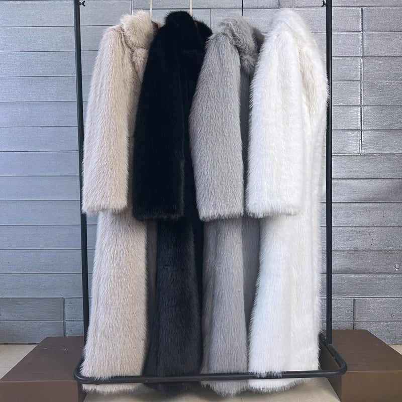 Women's Thick Imitation Plush Furry Fur Extended Coats