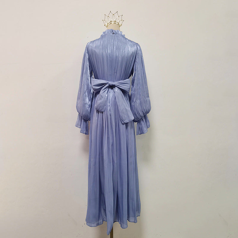 Women's Autumn Elegant Casual Style Lantern Sleeve Waist Dresses
