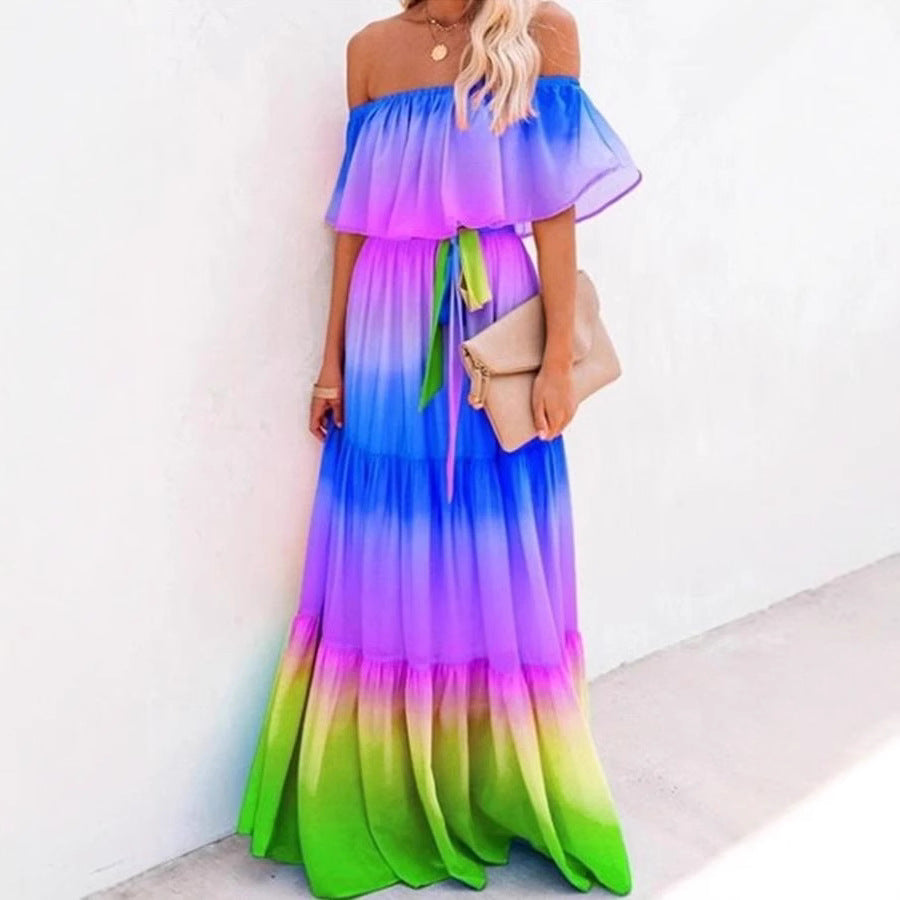 Women's Chest Printed Floral Gradient Color Large Dress