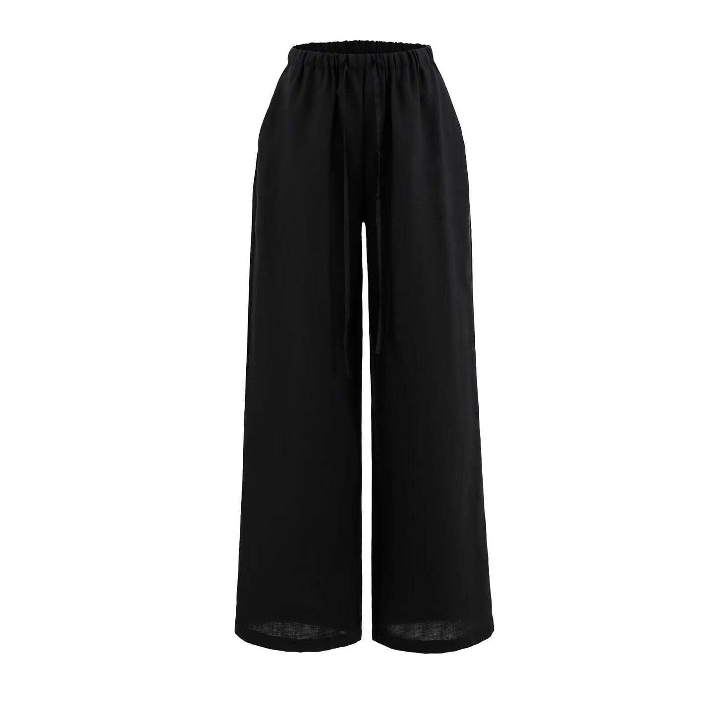 Women's Summer Breathing Linen Narrow Waist Drawstring Casual Wide Pants