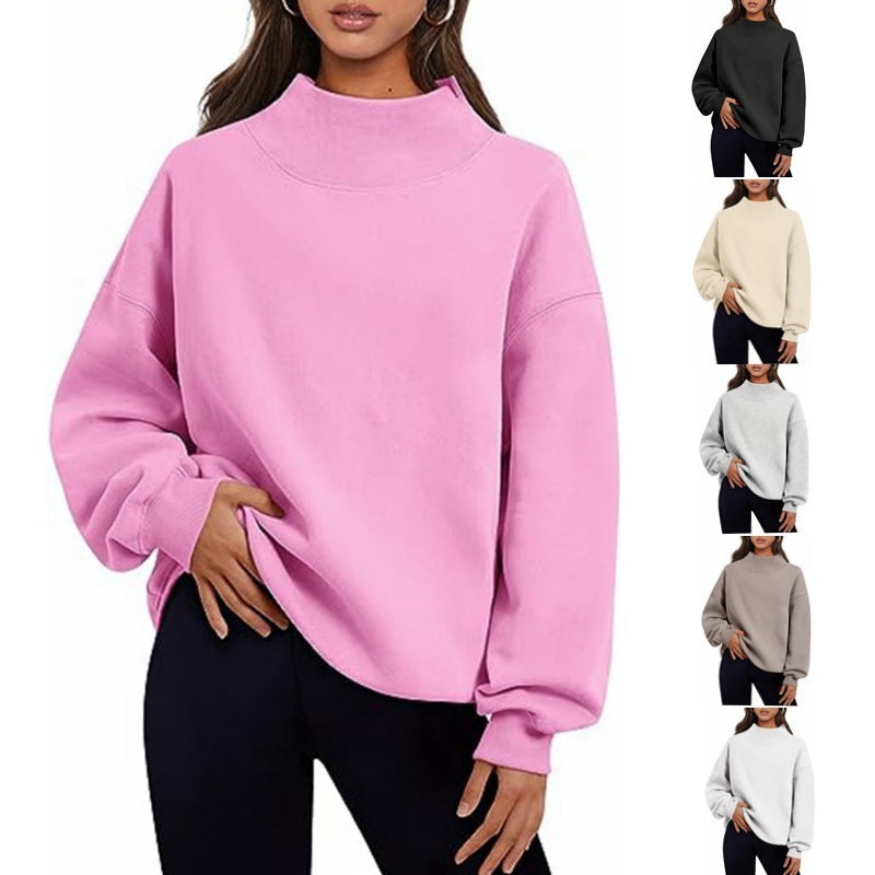 Women's Fleece Shirt Half Turtleneck Loose Long Women's Sweater, Sweater