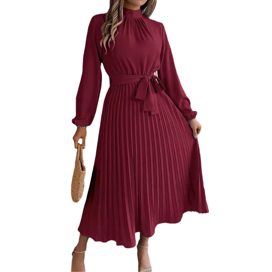 Women's Stand Collar Long Sleeve Cinched Pleated Clothing