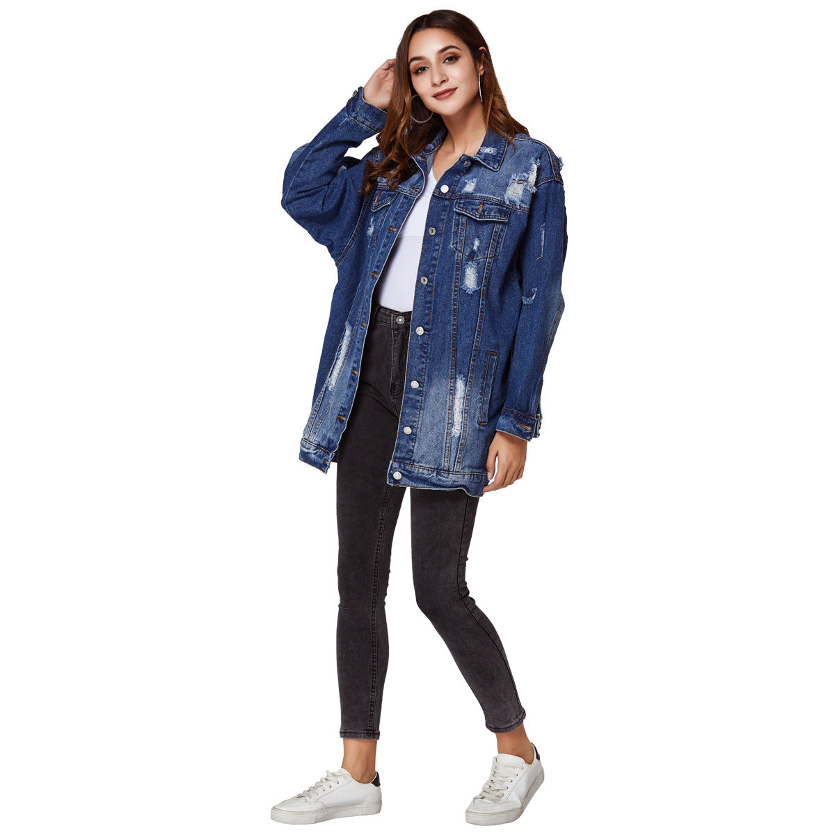 Women's Denim Water Washed Hole Street Hipster Jackets