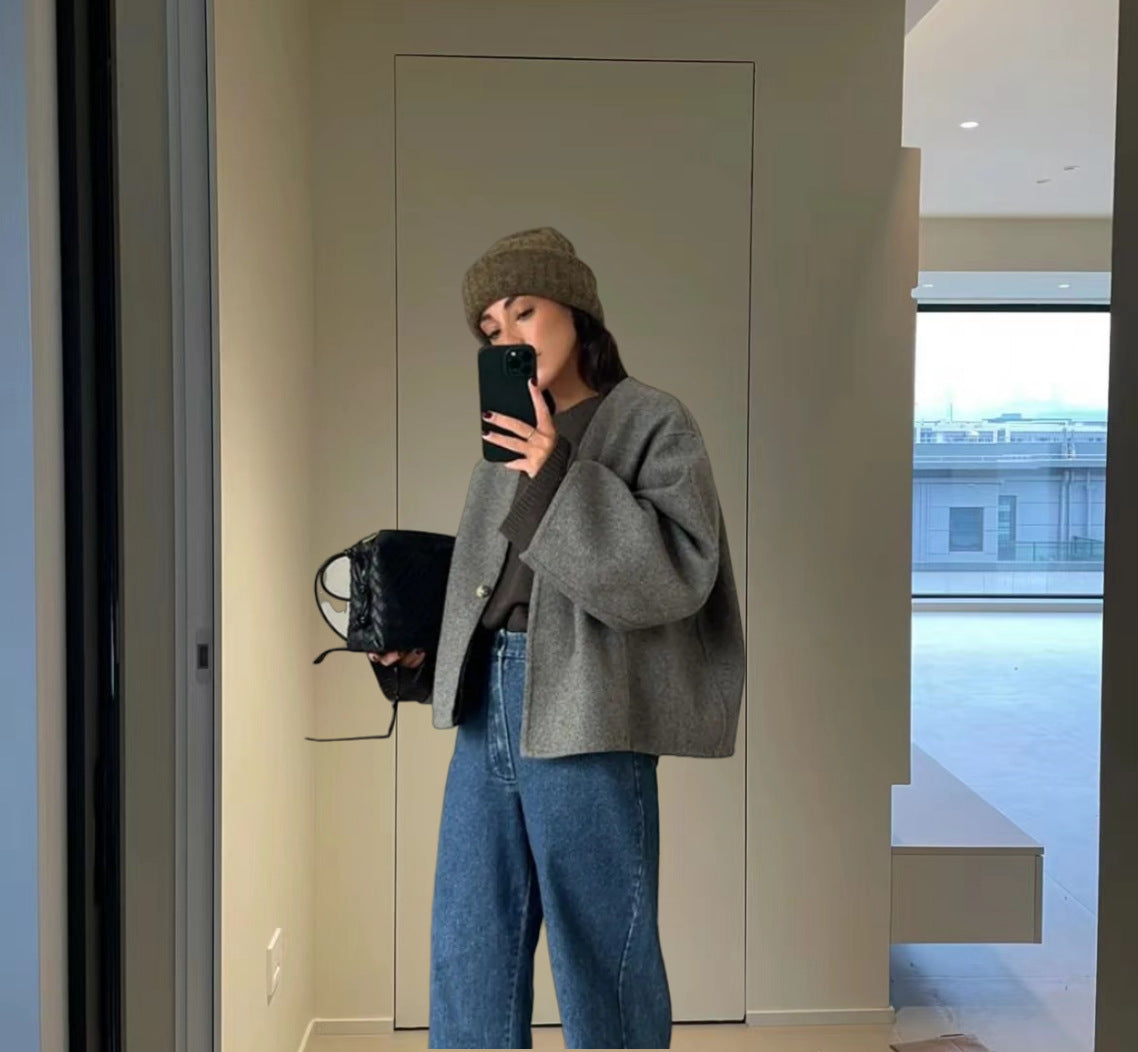 Women's Solid Color Chic Woolen Single Button Coats