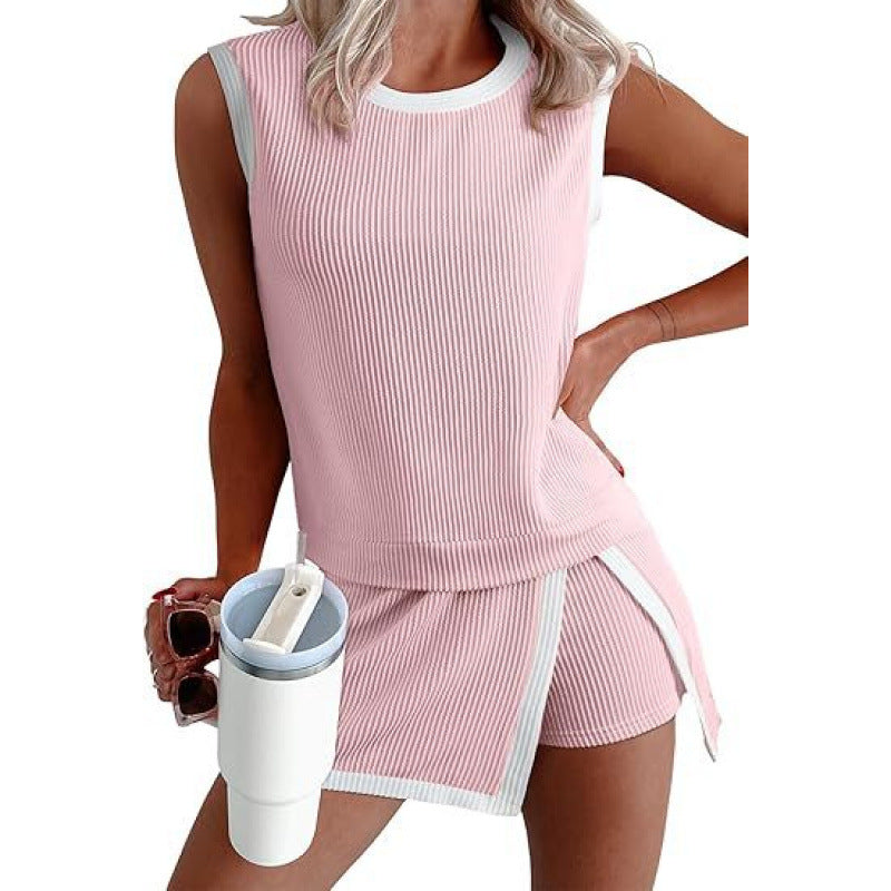 Women's Twist Strip Round Neck Loose Elastic Fashion Casual Suit
