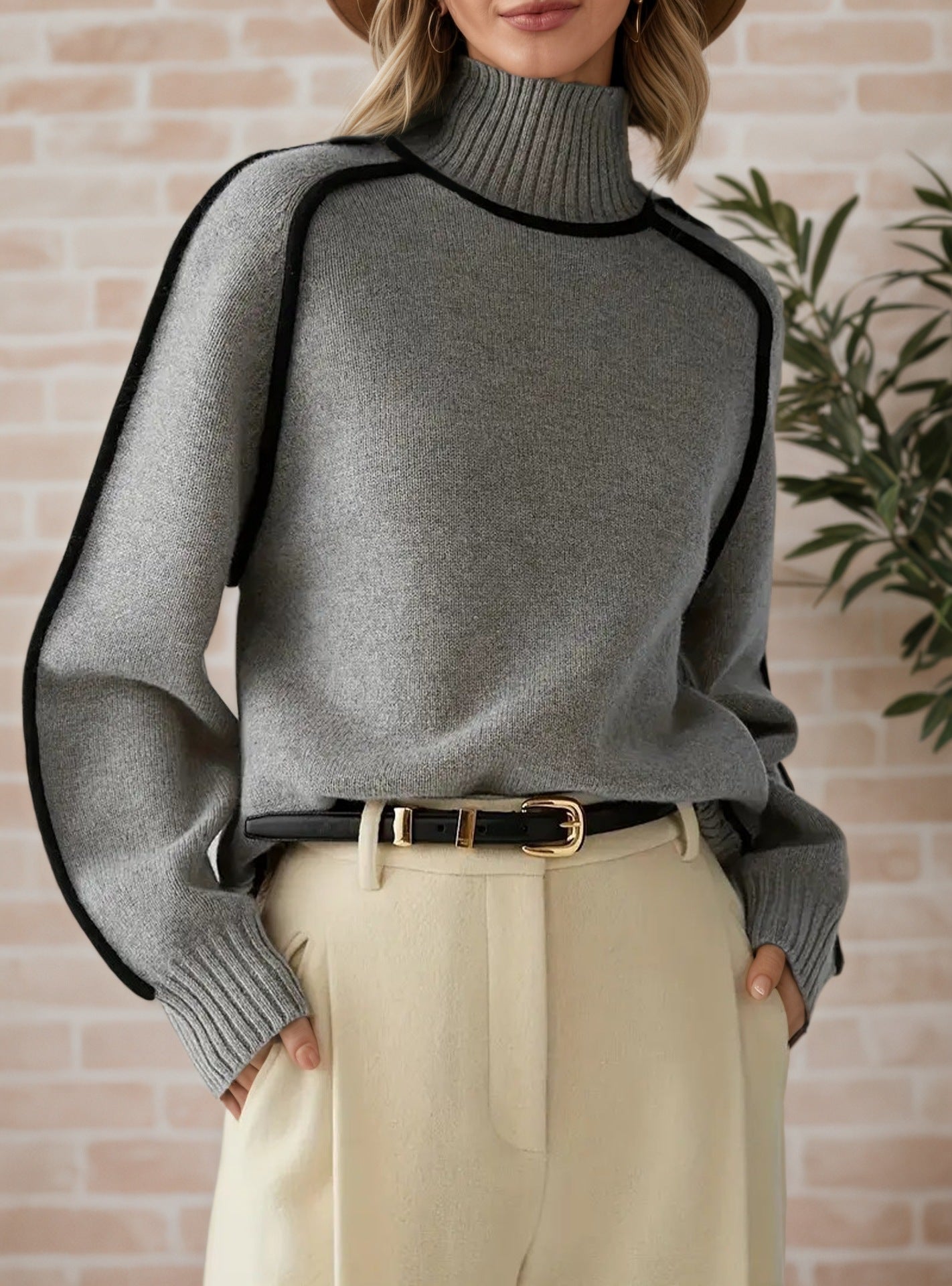 Turtleneck Three-dimensional Striped Slimming Casual Loose Sweaters