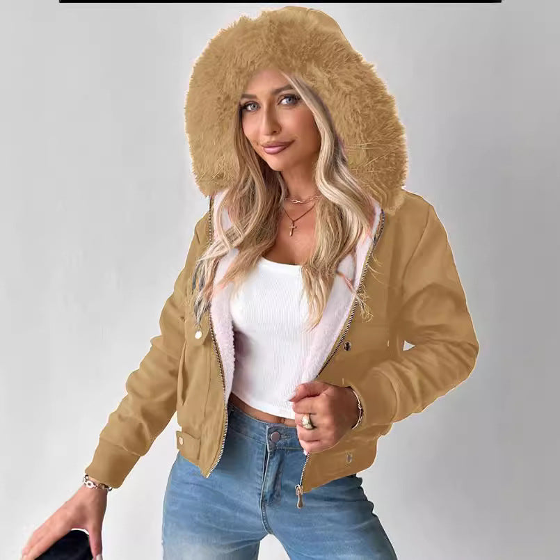 Women's Casual Fashion Hooded Furry Lining Jackets