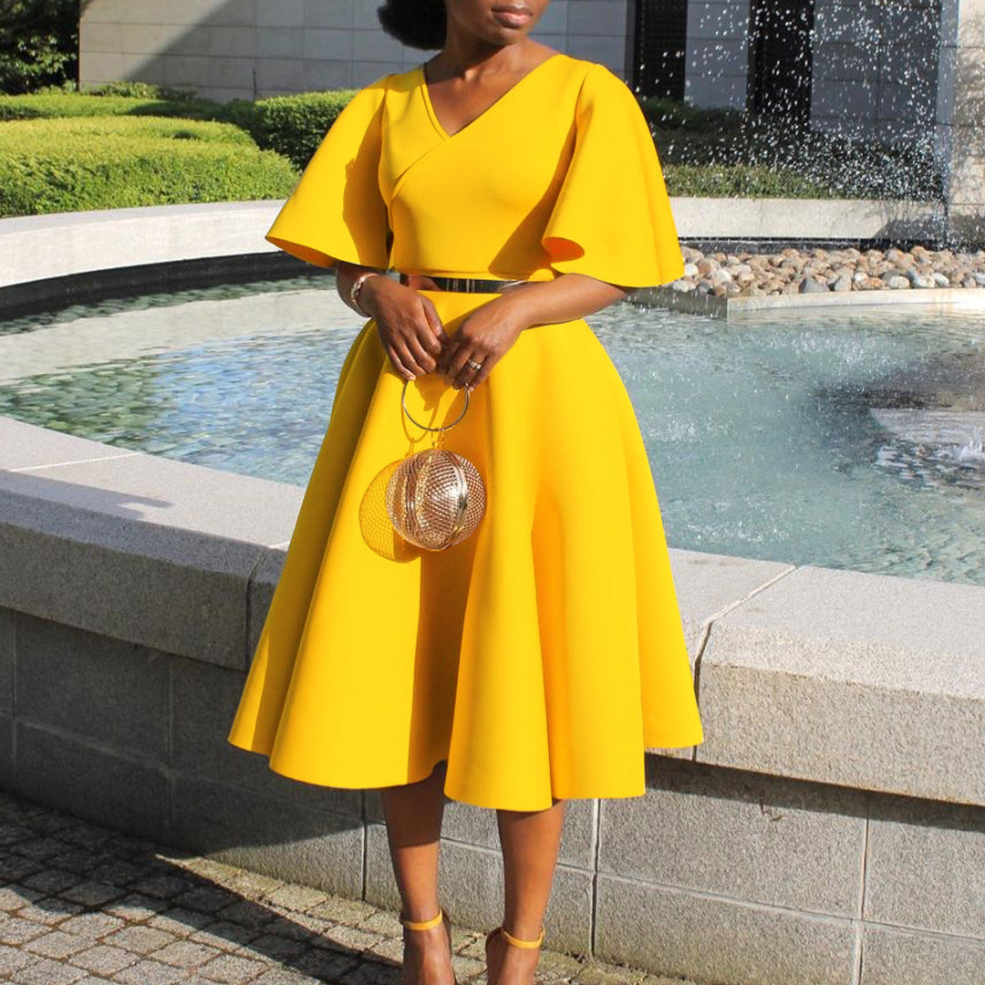 Women's Clothes Flared Sleeves Fashionable Elegant Large Dress
