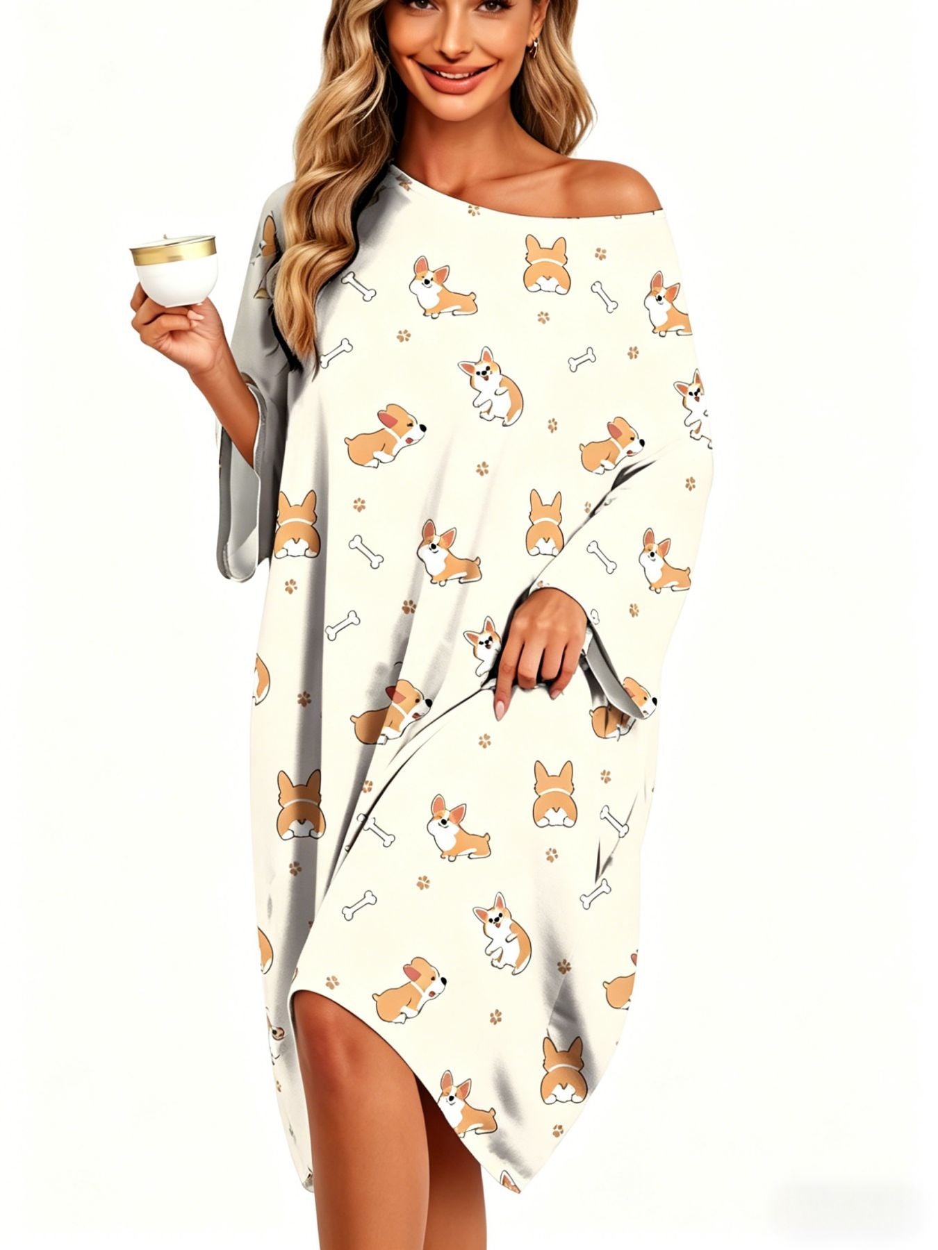 Classic Women's Printed Casual Nightgown Shawl Dress