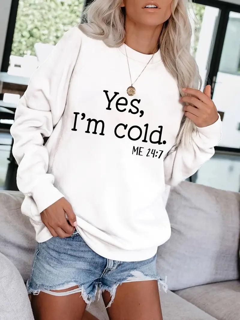 Women's Round Neck Slogan Pattern Trendy Long-sleeved Tops